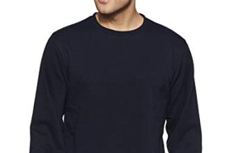 Deniklo Men’s Polyester Round Neck Sweatshirt (DKAW13-M_Dark Navy_M_Dark Navy_M)