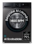 Samsung 9 kg, 5 star, AI EcoBubble, Super Speed, Wi-Fi, Hygiene Steam with Inbuilt Heater, Digital Inverter, Fully-Automatic Front Load Washing Machine (WW90DG5U24AXTL, Inox)