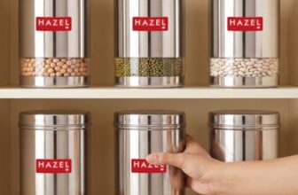HAZEL Stainless Steel Kitchen Container | 1200 ml Each Transparent Kitchen Container Set with Glossy Finish | Multipurpose Airtight Container for Kitchen Storage organizer, Set of 6