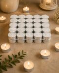 Homesake® Tea Light Candles Pack of 50, Unscented Long Burning Smokeless White Wax Candles, Diwali Decoration for Home, Home Décor, Candle Holders, Spa, Meditation & Romantic Diwali Lights