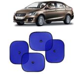 KINGSWAY Car Window Curtain Sticky Sun Shades Compatible with Maruti Suzuki Ciaz, (Year 2014-2017), Universal Fit Sunshades for Side Window, Rear Window, Blue Color, 4 Pieces