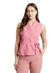 Symbol Premium Women’s Solid Sleeveless Wrap Top (Regular Fit | Desk-to-Dinner) (Available in Plus Sizes) (SBP-SS24-WTOP-205_Pink_S)