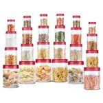 MILTON Vitro PET Canister Set of 24 (6x300ml,6x700ml,6x1400ml,6x2000ml) Airtight, Food Grade, Stackable, For Grains, Pulses, Spices, Cereals, Cookies, Dry Fruits, Fridge Storage Container, Red Wine
