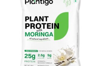 Plantigo Plant Protein Powder with Moringa Superfood | 25g Protein, 5g BCAA, 2.5g Leucine, Digestive Enzymes | 3rd Party Lab Tested | Intense Vanilla Flavor – Travel Pouch