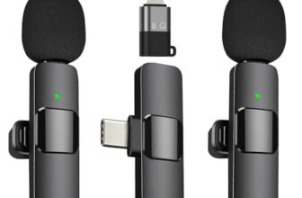 TECHNOVIEW Wireless Microphone Lavalier Lapel Microphone for Android,iPhone – Cordless Omnidirectional Condenser Recording Mic for Interview,Youtubers,Video Recording, Live Streaming(Dual-Black)