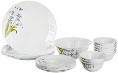 Borosil Fluted Lavender Dinner Set, 25-Pieces, White