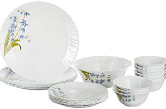 Borosil Fluted Lavender Dinner Set, 25-Pieces, White