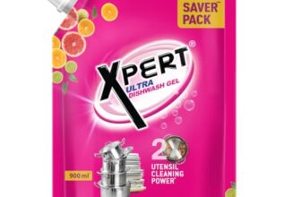 Xpert Dishwash Liquid Gel 900 ml | 2X Cleaning Power | Tough on Grease | Residue Free | Gentle on Hands | Orange Fragrance | Refill Dishwash Soap Pouch For All Utensils