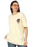 Veirdo® Pure Cotton Oversized Half Sleeve Round Neck Front Pocket Duck Printed Beige T-Shirt for Women (S)