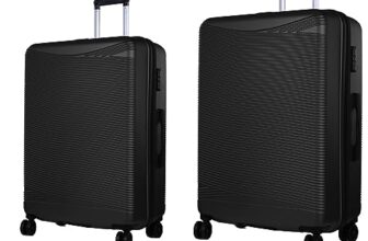 Verage V-Lite Firestone Combo Set of 2 (M-Check-in + L-Check-in) Black Hardsided Trolley Bags for Travel, Suitcase with Spinner Wheels, Anti-Theft Zippers Luggage
