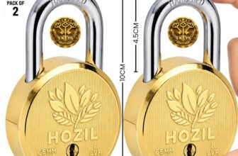 HOZIL 65MM Lock | Hardened Shackle | Double Locking | 8 Levers (Pack of 2) Padlock(Gold)