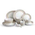 Cello Opalware Divine Series Trinity 33 Pieces Dinner Set | Opal Glass Crockery for 6 | Bone Ash-Free, Lightweight, Elegant White Plate & Bowl Set |Opalglass Dinner Set for Daily Use & Gifting