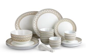 Cello Opalware Divine Series Trinity 33 Pieces Dinner Set | Opal Glass Crockery for 6 | Bone Ash-Free, Lightweight, Elegant White Plate & Bowl Set |Opalglass Dinner Set for Daily Use & Gifting
