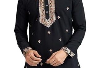 Kalaanj Men’s Embroidered Silk Kurta || Only Kurta (KALSS2501MK-Black-XXL)