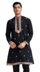 Kalaanj Men’s Embroidered Silk Kurta || Only Kurta (KALSS2501MK-Black-XXL)