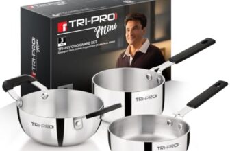 TriPro Triply Mini Cookware Set 3 Pcs Mini Set – 12cm (550ml) Saucepan, 14cm Frypan, 14cm (600ml) Kadai, Compact Kitchen Cooking Set, Bakelite Handle, Healthy Cooking – Induction and Gas Stove Ready