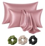 Shop141 Satin Silk Pillow Cover for Hair and Skin 2 Piece with 3 Piece Satin Silk Scrunchies Free Solid Pillow Covers with Envelope Closure