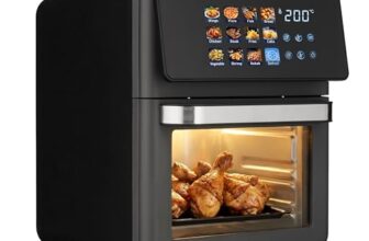 Lifelong Air Fryer Oven 10L, 1350W, Black and Grey, with 12 Preset Modes, Rapid Air Technology, and Nonstick Easy Clean Design
