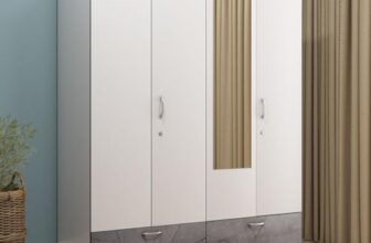 Nilkamal Marbito 4-Door Wooden Wardrobe with Mirror for Bedroom| 3 Year Warranty | Engineered Wood | 2 Drawers with Marble Finish|Hanging Rod, A Lockable Drawer & 8 Shelves for Storage|Frosty White