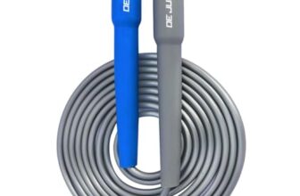 DE JURE FITNESS Adjustable Skipping Rope � Slim Handle, 275cm, Multiple Colors (Grey-Blue)