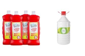 Amazon Brand – Presto! Bathroom Cleaner | Lemon | 4 Litre | 1 L x 4 Packs | Suitable For Bathroom Floors, Slabs, Wall Tiles, Sinks, Basins, Stainless Steel Taps, Shower Heads & Phenyl Floor Cleaner