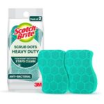 Scotch-Brite Heavy Duty Scrub Dots for Powerful Scrubbing, Suitable for Iron Cast, Stainless Steel & Non-Coated Cookware, Rinses Clean and Stays Odor Free (2 Pieces)