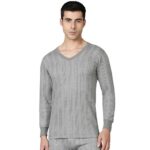 Dixcy Scott Originals Mens Dark V-Neck Full Sleeves Solid Thermal Tops(Grey Melange)-L