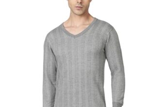Dixcy Scott Originals Mens Dark V-Neck Full Sleeves Solid Thermal Tops(Grey Melange)-L