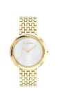 Calvin Klein Twisted Bezel Qtz Basic Slim White Mother of Pearl Round Dial Women’s Watch|Ionic Plated Thin Gold Steel Material|Gold Color Band – 25200321