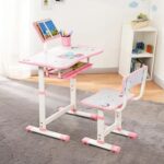 Amazon Brand -Jam & Honey Kids Functional Desk and Chair Set,Height Adjustable Children School Study Table with Book Holder Slot|Age 3+Years(Pink|Iron & Wood,H:35.5x40x32.5cm(chair) 63x43x69cm(table)