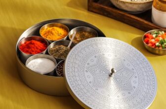 CÜRAA Stainless Steel Masala Dani | By Chef Sanjyot Keer | Masala Dabba for Kitchen with Spoon (Pure Steel, 7 Detachable containers, 100 ML) | Spice Storage Container | Spice Box for Kitchen Gift