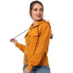 Campus Sutra Women Mustard Yellow Solid Regular Fit Zipper Sweatshirt with Hoodie for Winter Wear | Full Sleeves | Cotton Sweatshirt | Casual Sweatshirt for Woman | Stylish Sweatshirt for Womens