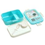 ATTRO Craze Space Theme Kids Lunch Box with 3 Compartment, 1 Separate Internal Lid, 1 Small Container & Spoon Microwave Safe- 1290ml+70ml Blue