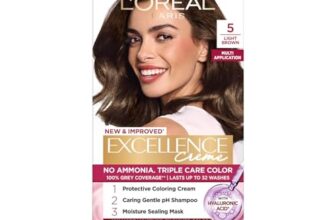 L’Oréal Paris Permanent Hair Colour, Radiant At-Home Hair Colour with up to 100% Grey Coverage, Pro-Keratin, Up to 8 Weeks of Colour, Excellence Crème, 5 Light Brown, 72ml+100g