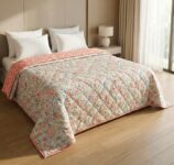 BSB HOME Ultrasonic Quilted AC Comforter 220 GSM|Premium Microfiber Reversible All Season Blanket for Double Bed | Ultra Soft Lightweight Quilt Duvet | 225 x 220 cm (Red & Offwhite)