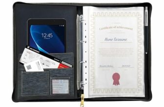Anupam Multipurpose Premium Document File Folder for Certificates & Documents, A4 Executive Portfolio with 20 Transparent Sleeves, Strong Zipper, Men & Women, Dark Grey