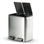 TRAMONTINA 2-in-1 Dual Compartment Dustbin 16L (8L+8L) | Stainless Steel Wet & Dry Trash Can | Soft-Close | Removable Inner Buckets | Anti-Fingerprint | Rectangle Bin
