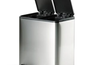 TRAMONTINA 2-in-1 Dual Compartment Dustbin 16L (8L+8L) | Stainless Steel Wet & Dry Trash Can | Soft-Close | Removable Inner Buckets | Anti-Fingerprint | Rectangle Bin
