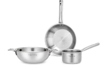 Lifelong Triply 3-piece cookware Set | Kadai, Frypan & Saucepan for Cooking | Stainless Steel 22 cm Kadai & Fry Pan 22 cm | 14 cm Sauce Pan | Induction Bottom & Gas Stove Cookware (LLTP3PCS)