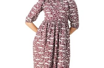 Amazon Brand – Symbol Women’s Rayon Fit and Flare One Piece Midi Length Dress (DR-02 Cont_Plum_M)