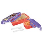 MILTON Mini Fun Treat Super Hero Plastic Tiffin Box for Kids, 650 ml, with Inner Container, 125 ml, Purple | School Lunch Box | Leak Proof | Food Grade | Easy to Carry | Easy to Clean