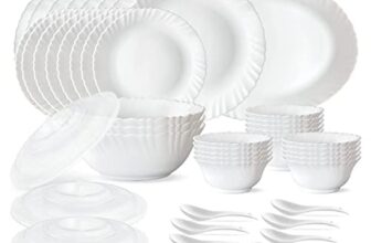 Larah by Borosil 47 pc Opalware Dinner Set for Family of 8 (White)