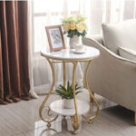 FLORIVA Coffee Table with Stable Metal Frame Side Table for Living Room Bedroom etc. Solid Wood Coffee Table(Finish Color – Gold White, Pre-assembled)
