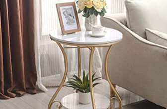 FLORIVA Coffee Table with Stable Metal Frame Side Table for Living Room Bedroom etc. Solid Wood Coffee Table(Finish Color – Gold White, Pre-assembled)