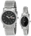 Sonata Quartz Analog with Day and Date Black Dial Metal Strap Watch for Couple-NS11418100SM01P