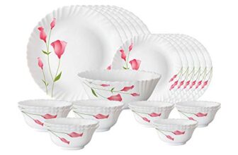 Larah Diana Opalware Glass Dinner Set, 25-Pieces, White