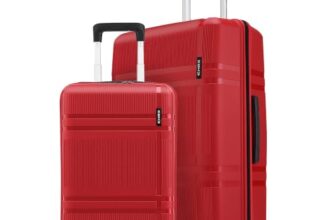 HRX Helium 2-Piece Luggage Set (Cabin + Medium) Red Polypropylene Hard Shell Suitcase Set – Premium Travel Trolley Bags with 8 Spinner Wheels, Number Lock & Water Resistant Body