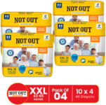 NOT OUT Pant Style Adult Diaper | Waist Size 42-65 Inch | 12-Hour Overnight Protection Pant Diapers – XXL(40 Pieces)