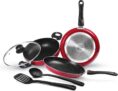 Milton Pro Cook Kitchen Jewel Set(Frypan; Kadhai; Tawa; Laddle; Spatula)Maroon Metallic Induction Bottom Non-Stick Coated Cookware Set(Aluminium, 5 – Piece)