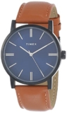 TIMEX Analog Watch for Man with Blue Round Dial & Tan Leather Strap Band Water Resistant Men’s Wrist Watches – TWHG35SMU04